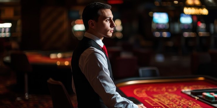 Live dealer at roulette table in HD studio